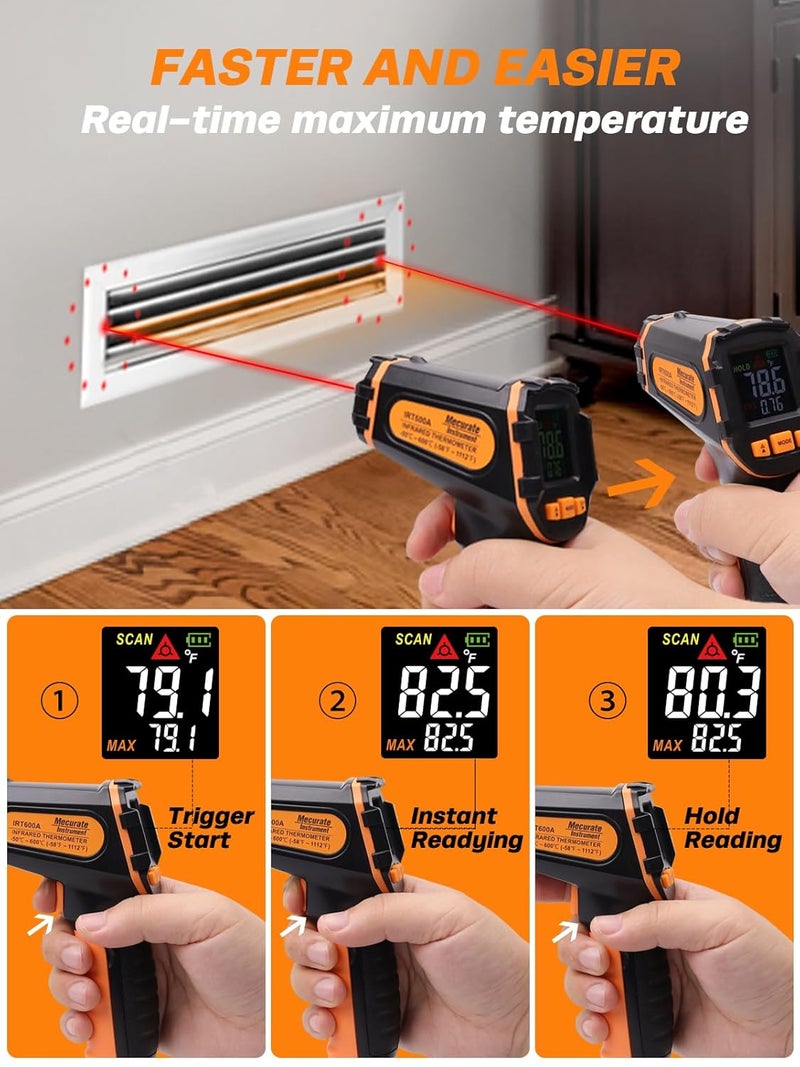 Mecurate Infrared Thermometer Gun -58°F to 1112°F, Laser Temperature Gun with Adjustable Emissivity, Max/Min/Hold for Cooking, BBQ, Freezer, Industrial Use​,with Long Probe Meat Thermometer - Image 4